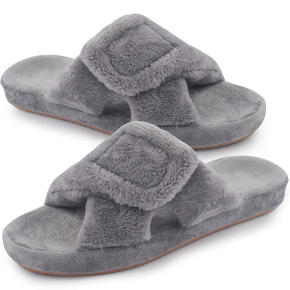 Women's Arch Support Slippers Memory Foam Orthotic Heel Cup Arthritis Edema House Shoes with Velcro Closure, Gray 8