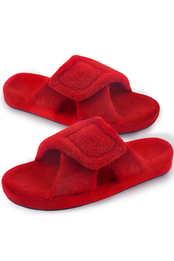 Women's Arch Support Slippers Memory Foam Orthotic Heel Cup Arthritis Edema House Shoes with Velcro Closure, Red 8