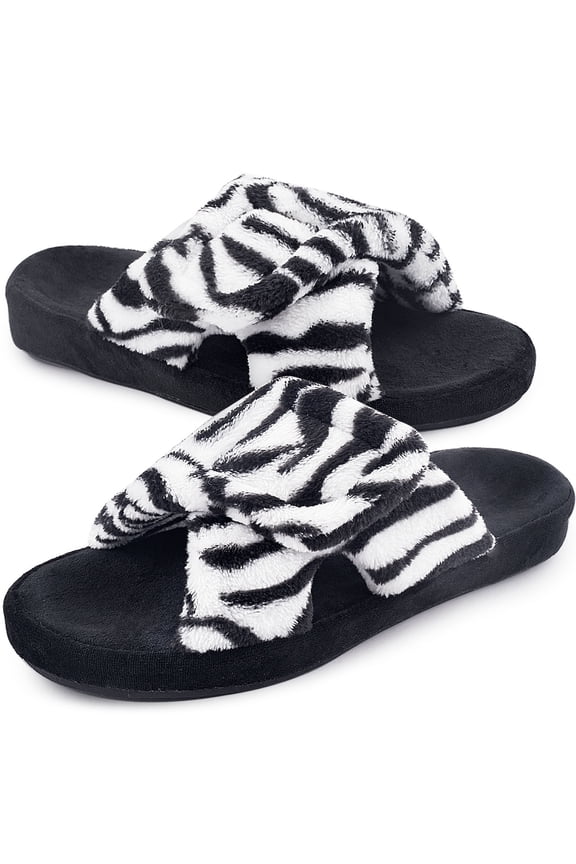 Women's Arch Support Slippers Memory Foam Orthotic Heel Cup Arthritis Edema House Shoes with Velcro Closure, Zebra 7