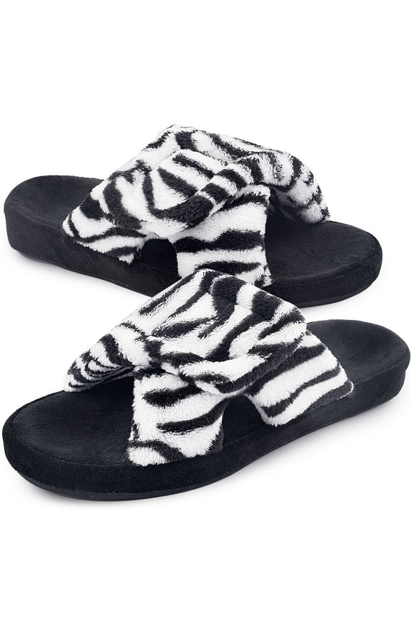 Women's Arch Support Slippers Memory Foam Orthotic Heel Cup Arthritis Edema House Shoes with Velcro Closure, Zebra 8