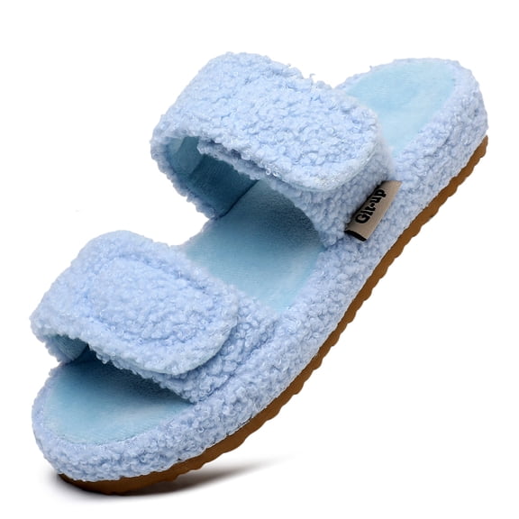 Women's Arch Support Slippers with Two Adjustable Hook & Loop Closure, Durable EVA Sole for Indoor/Outdoor, BLUE 8.5/9.5
