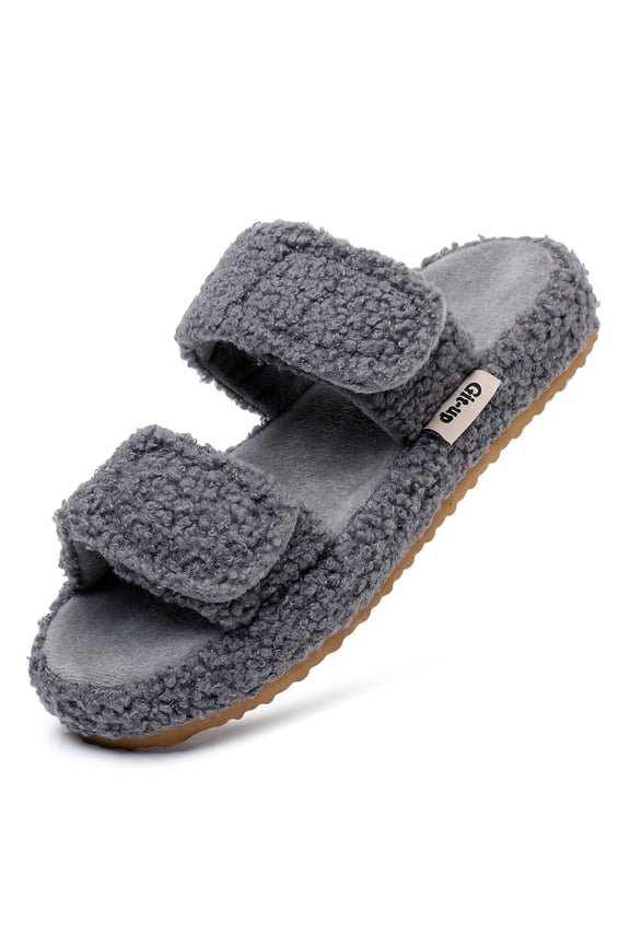 Women's Arch Support Slippers with Two Adjustable Hook & Loop Closure, Durable EVA Sole for Indoor/Outdoor, GRAY 8.5/9.5