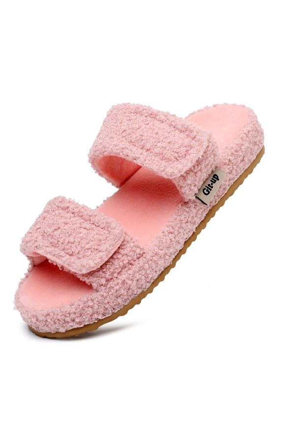 Women's Arch Support Slippers with Two Adjustable Hook & Loop Closure, Durable EVA Sole for Indoor/Outdoor, PINK 7/8