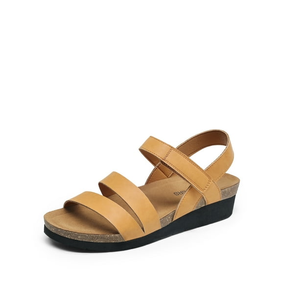 Women's Arch Support Wedge Sandals with Adjustable Strap and Cork Latex Footbed