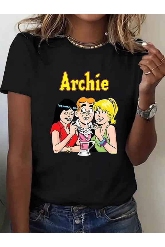 Women's Archie Comics T-Shirt with Archie, Betty & Veronica Milkshake Print -