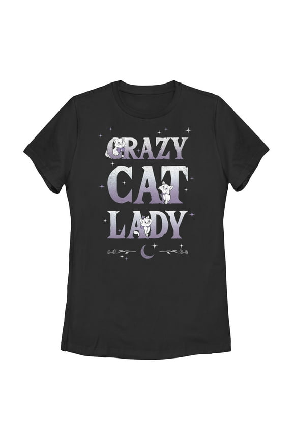 Women's Aristocats Crazy Cat Lady  Graphic Tee Black 2X Large