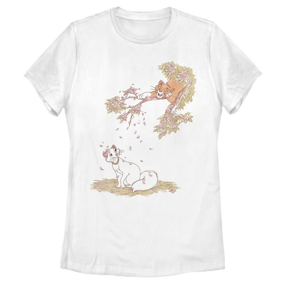 Women's Aristocats Duchess and O'Malley Raining Petals  Graphic Tee White Small