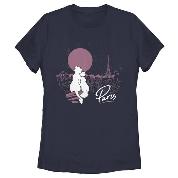 Women's Aristocats Duchess and Thomas Love in Paris  Graphic Tee Navy Blue Medium
