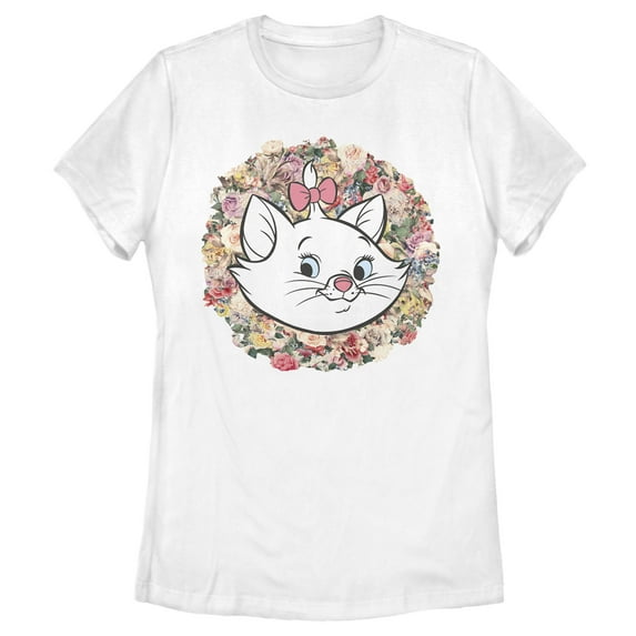 Women's Aristocats Floral Marie White Kitten Graphic Tee White Small