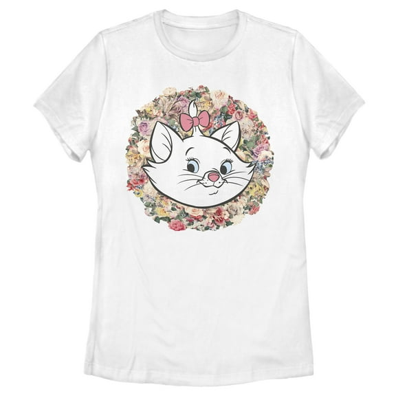 Women's Aristocats Floral Marie White Kitten Graphic Tee White X Large
