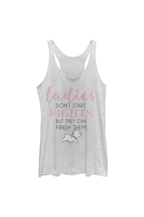 Women's Aristocats Marie Don't Start Fights Quote Racerback Tank Top White Heather Large
