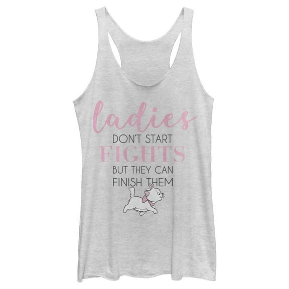 Women's Aristocats Marie Don't Start Fights Quote Racerback Tank Top White Heather Small