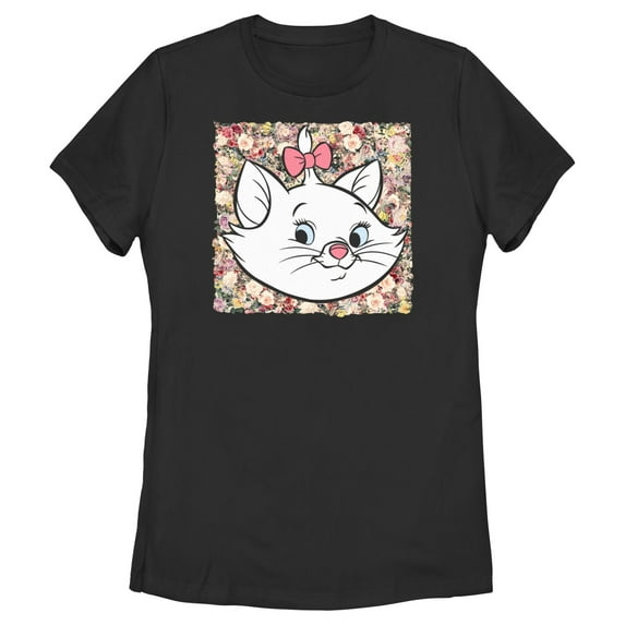 Women's Aristocats Marie In A Bed Of Flowers Cuteness Stare Graphic Tee Black 2X Large