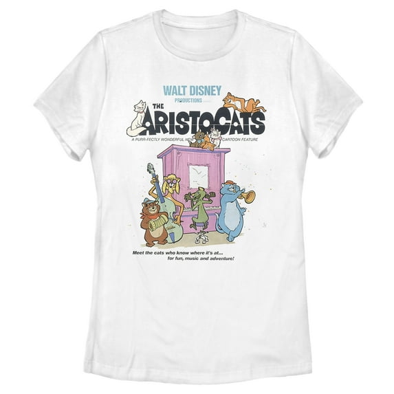 Women's Aristocats Movie Poster Meet The Cats Graphic Tee White 2X Large