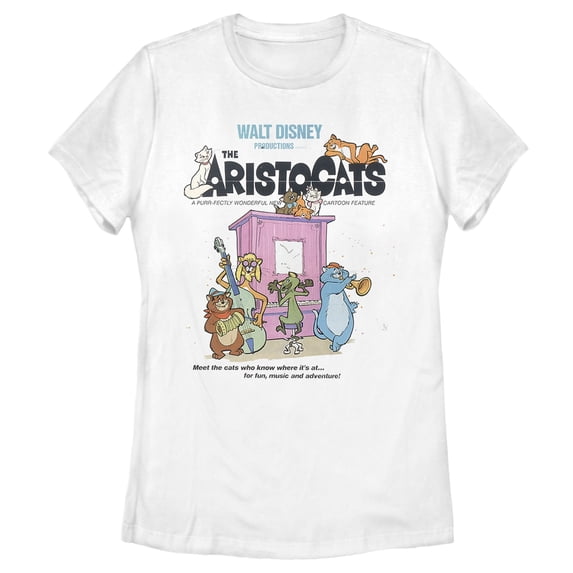 Women's Aristocats Movie Poster Meet The Cats Graphic Tee White Large