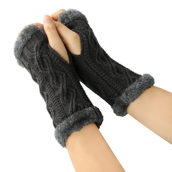 Women's Arm Warmer Winter Thumb Hole Knit Mitten Fingerless Gloves 2025 Dark Gray Free