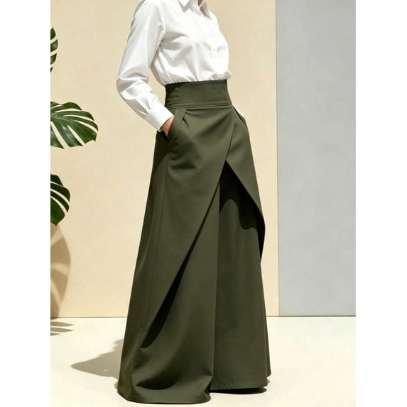 Women's Army Green High Waist Asymmetric Bodycon Maxi Skirt A Line Long Skirt