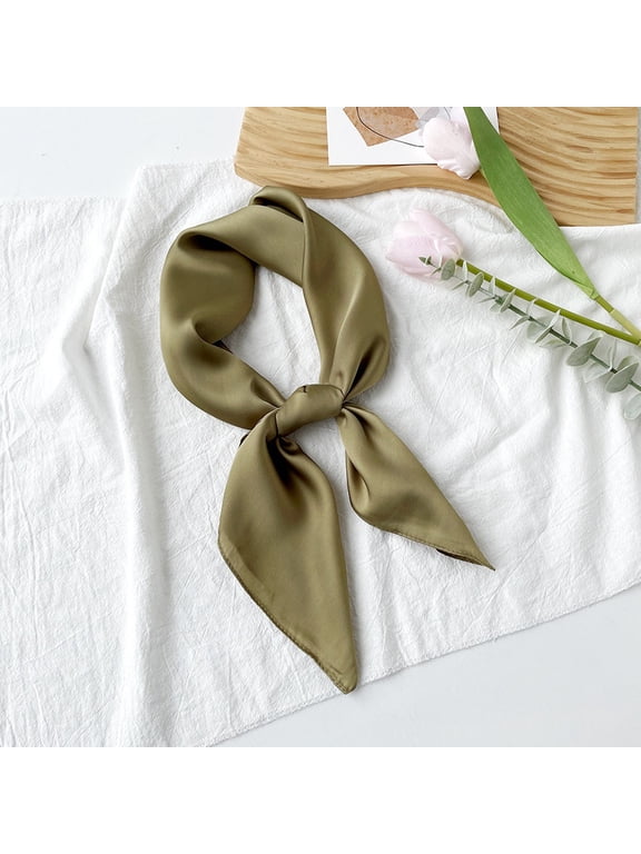 Women's Army Green Satin Square Scarf - Silky Neck Scarf, Lightweight Hair Tie Bandana & Sun Protection Wrap for Everyday Elegance,1PC