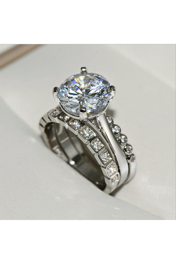Women's Artificial Diamond Electroplated Real Gold Zircon Ring Set