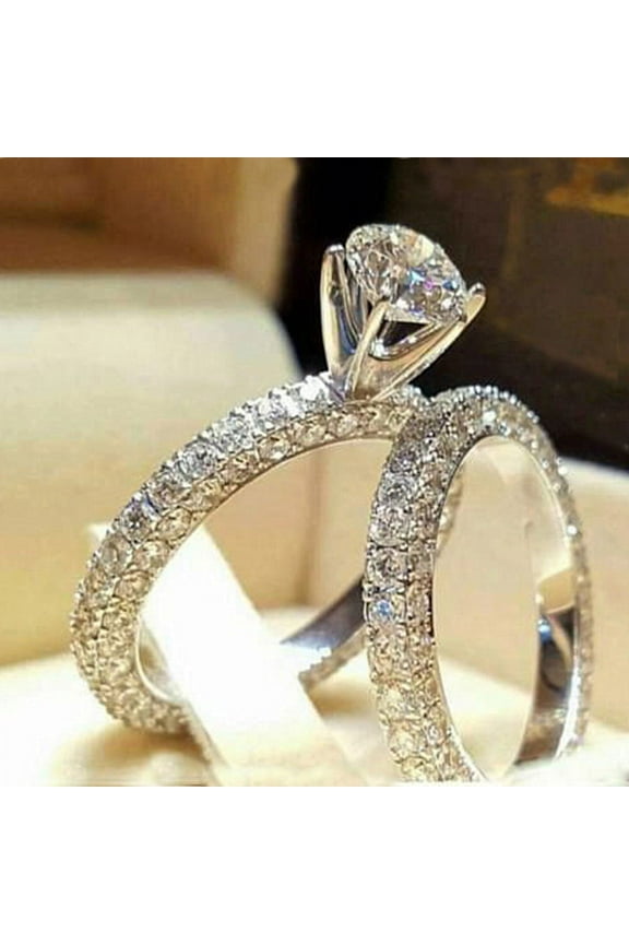 Women's Artificial Full Diamond Round Zircon Ring Set