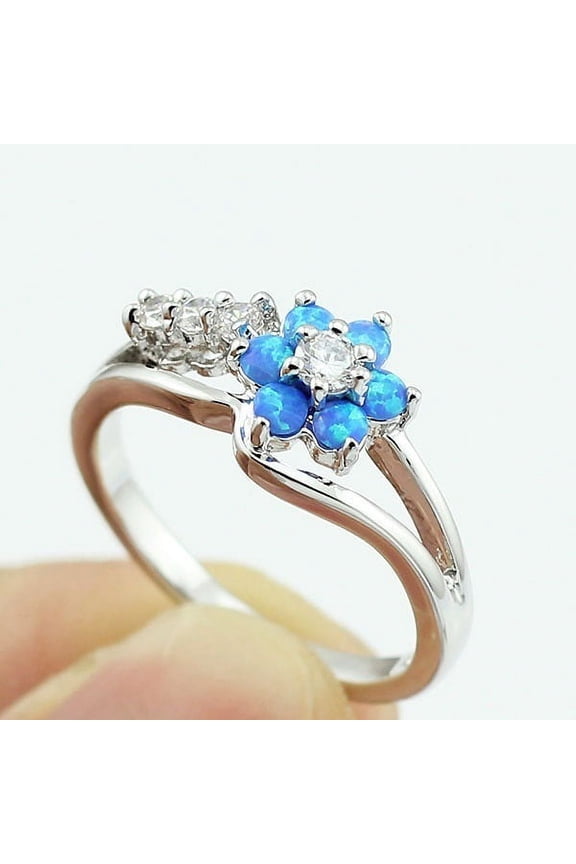 Women's Artificial Synthetic Opal Flower Ring
