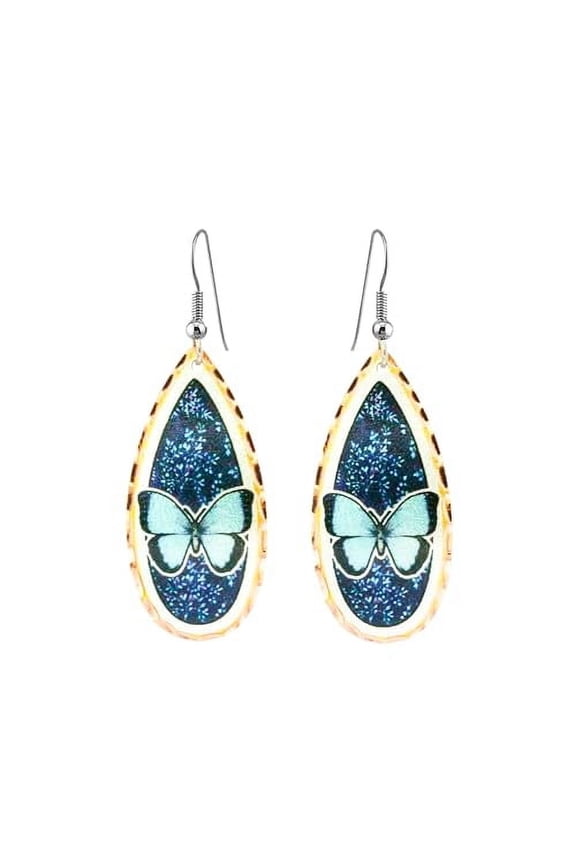 Women's Artisan Copper Blue Butterfly Earrings - Nature Themed Butterfly Jewelry Earrings (Blue Butterfly)