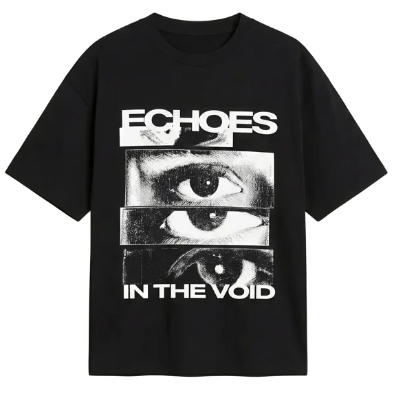 Women's Artistic Eye Graphic T‑Shirt, Echoes In The Void Retro Glitch‑Art Crew Neck Short‑Sleeve Tee, Casual Streetwear Cotton Apparel for Women Black