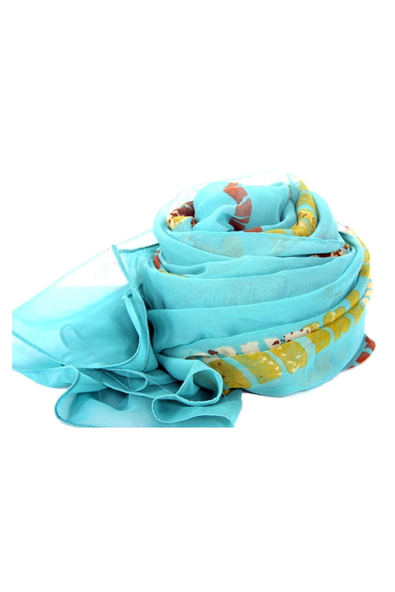 Women's Artsy Print Sheer Polyester Scarf Jade Green Scarf Wrap 40 x 72 inches