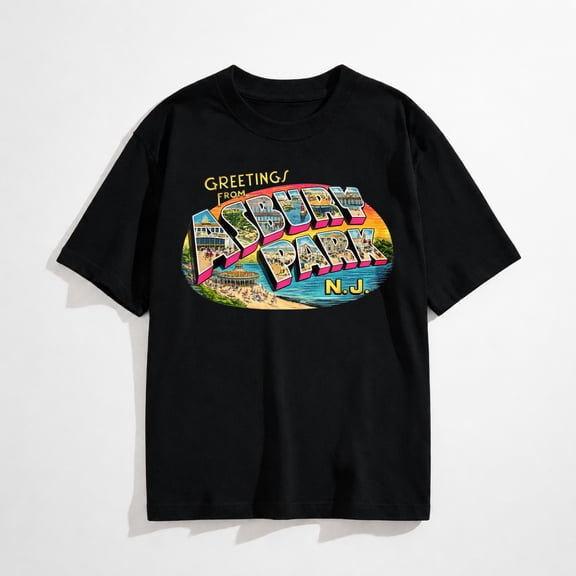 Women's Asbury Park NJ Graphic T-Shirt, Vintage Beach Boardwalk Print Casual Short Sleeve Tee