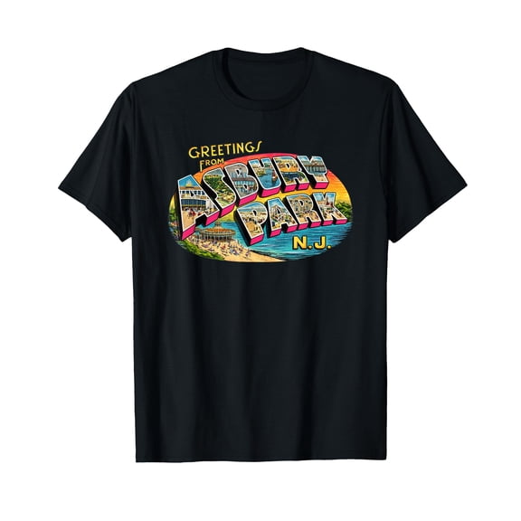 Women's Asbury Park NJ Graphic T-Shirt, Vintage Beach Boardwalk Print Casual Short Sleeve Tee