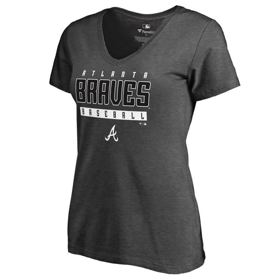 Women's Ash Atlanta Braves Charcoal Stack V-Neck T-Shirt