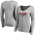 thumbnail image 1 of Women's Ash Atlanta Falcons Iconic Collection Script Assist Long Sleeve V-Neck T-Shirt, 1 of 3