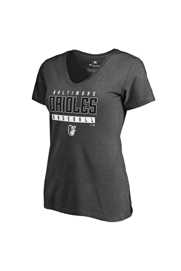 Women's Ash Baltimore Orioles Charcoal Stack V-Neck T-Shirt
