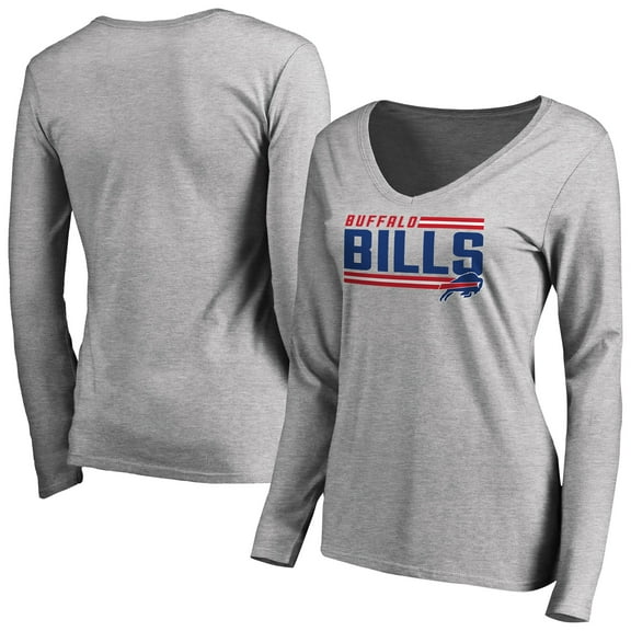 Women's Ash Buffalo Bills Iconic Collection On Side Stripe Long Sleeve V-Neck T-Shirt