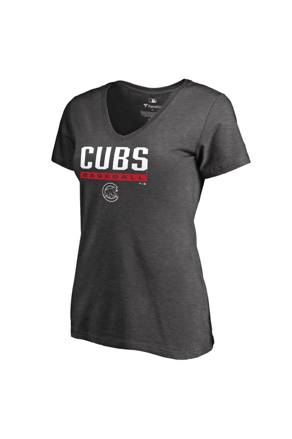 Women's Ash Chicago Cubs Win Stripe V-Neck T-Shirt