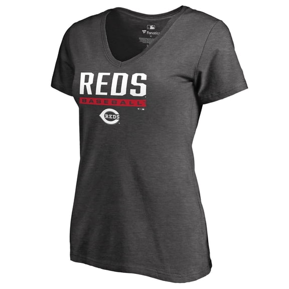 Women's Ash Cincinnati Reds Win Stripe V-Neck T-Shirt