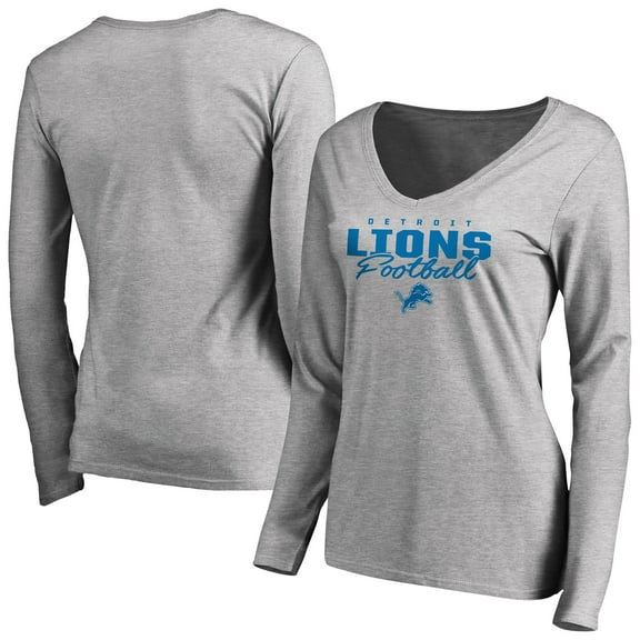 Women's Ash Detroit Lions Iconic Collection Script Assist Long Sleeve V-Neck T-Shirt