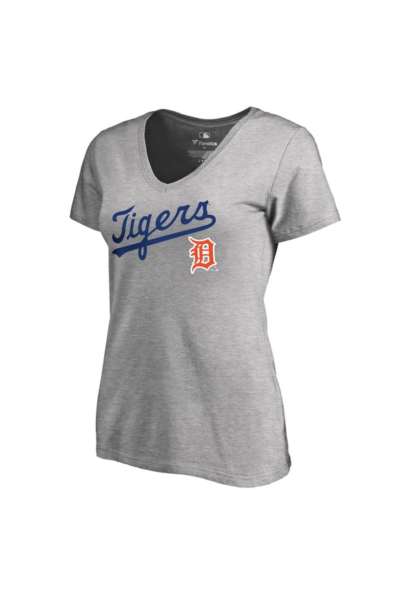 Women's Heather Gray Detroit Tigers Core Wahconah V-Neck T-Shirt