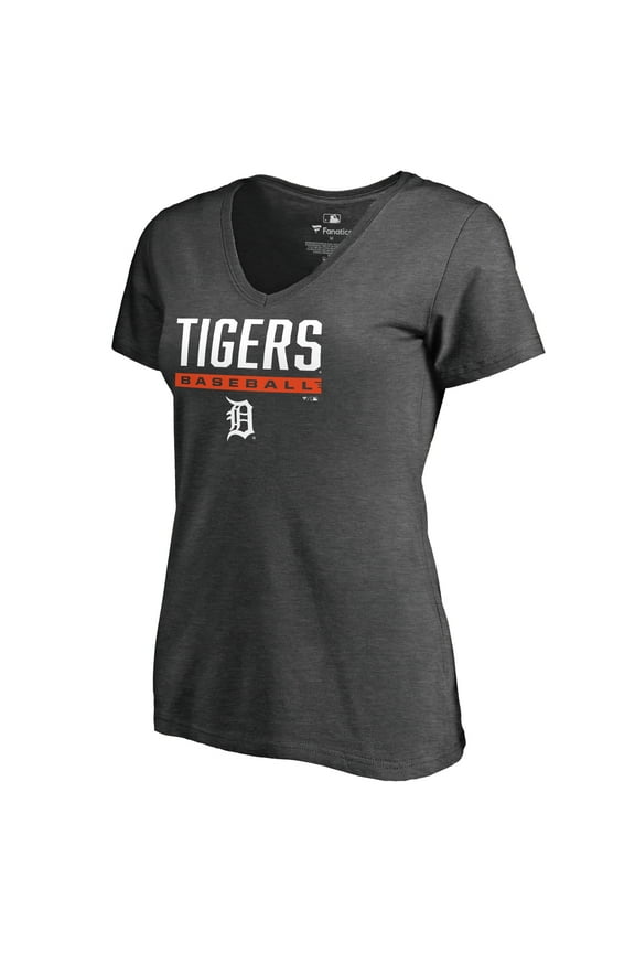 Women's Ash Detroit Tigers Win Stripe V-Neck T-Shirt