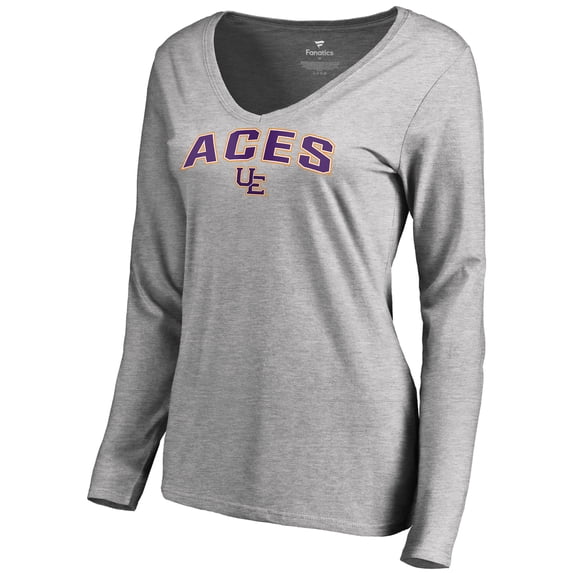 Women's Ash Evansville Purple Aces Proud Mascot Long Sleeve T-Shirt