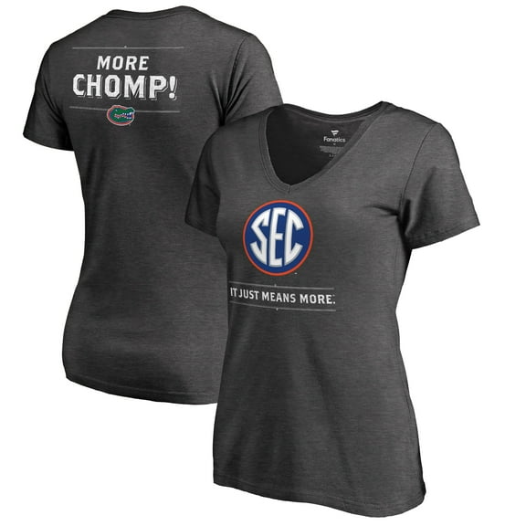 Women's Ash Florida Gators SEC Means More Slim Fit V-Neck T-Shirt