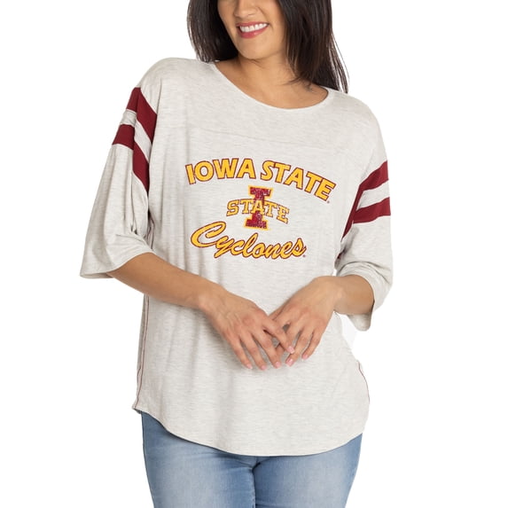Women's Ash Iowa State Cyclones Sabrina 3/4-Sleeve Jersey T-Shirt