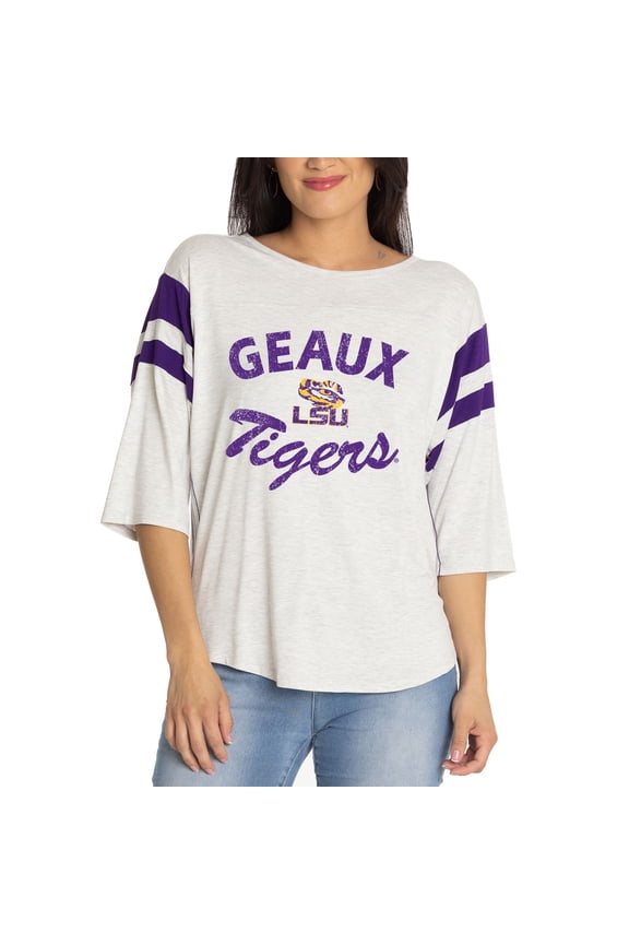 Women's Ash LSU Tigers Sabrina 3/4-Sleeve Jersey T-Shirt