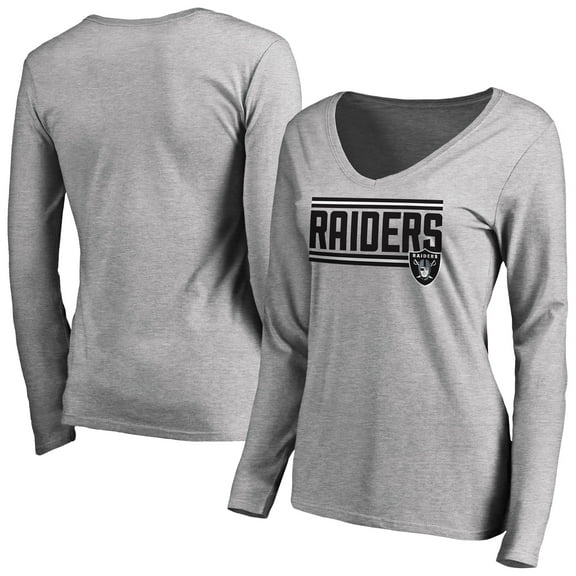 Women's Ash Las Vegas Raiders Iconic Collection On Side Stripe Long Sleeve V-Neck T-Shirt
