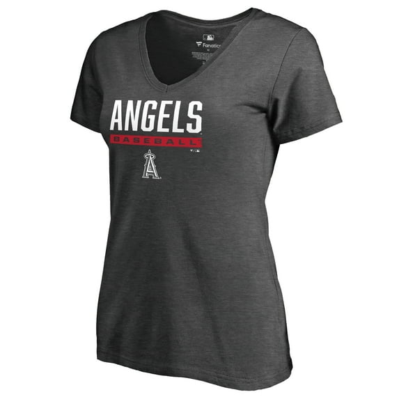 Women's Ash Los Angeles Angels Win Stripe V-Neck T-Shirt