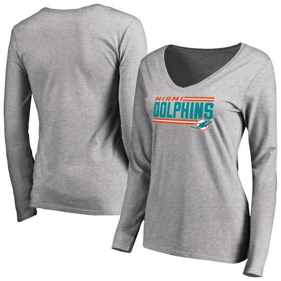 Women's Ash Miami Dolphins Iconic Collection On Side Stripe Long Sleeve V-Neck T-Shirt