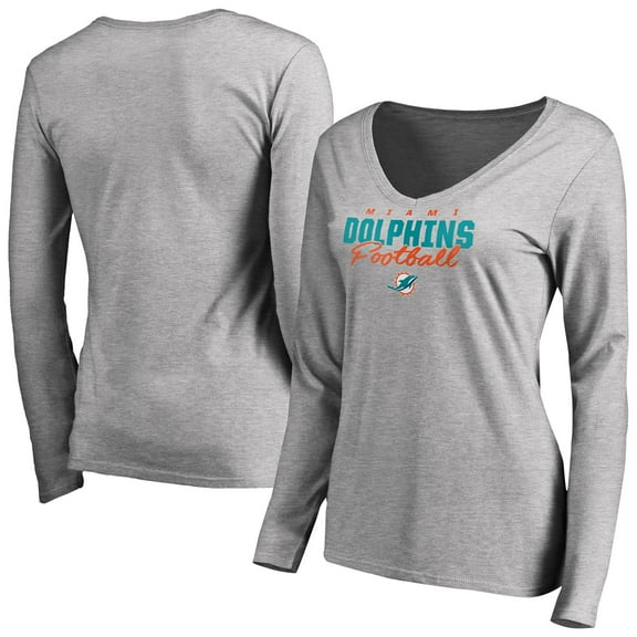 Women's Ash Miami Dolphins Iconic Collection Script Assist Long Sleeve V-Neck T-Shirt