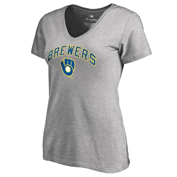 Women's Heather Gray Milwaukee Brewers Core Wahconah V-Neck T-Shirt