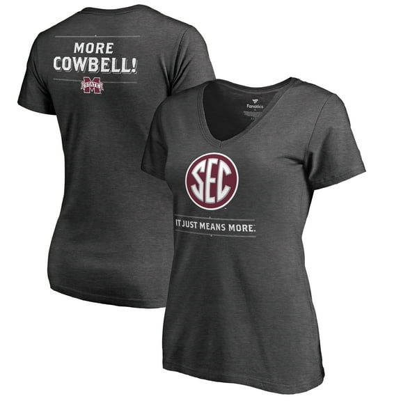 Women's Ash Mississippi State Bulldogs SEC Means More Slim Fit V-Neck T-Shirt