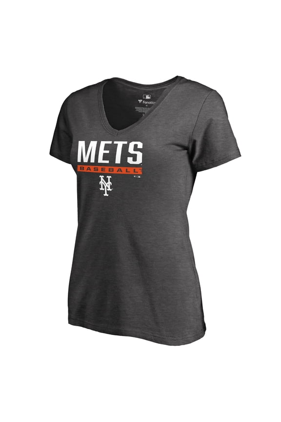 Women's Ash New York Mets Win Stripe V-Neck T-Shirt